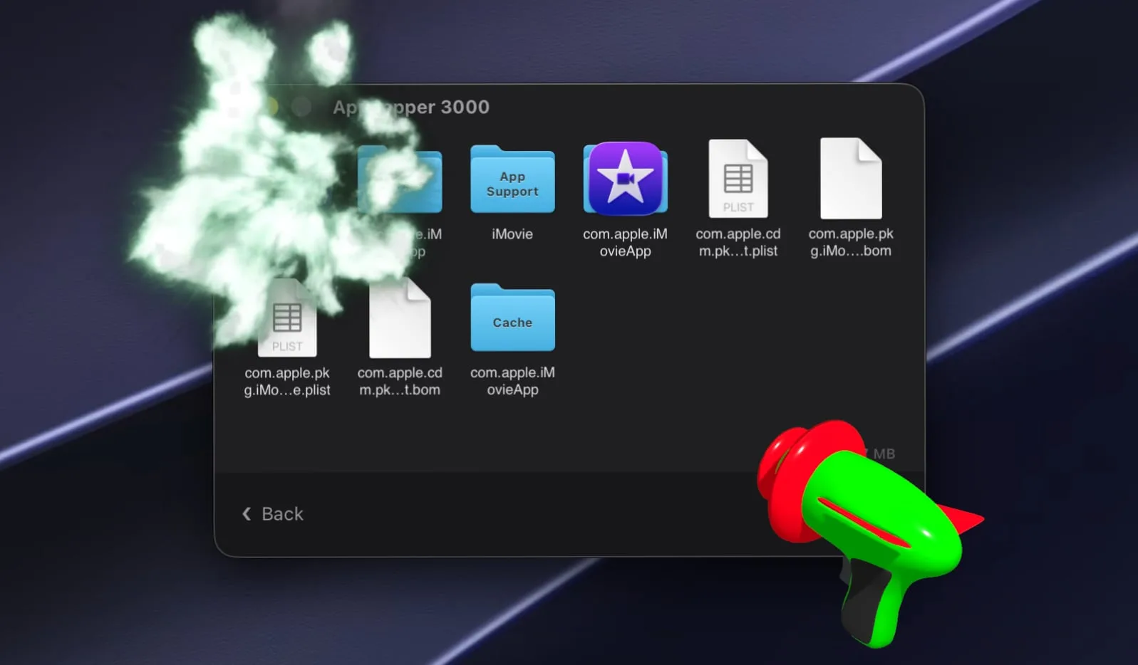 AppZapper 3000 Mac app interface showing an app being dragged in for removal