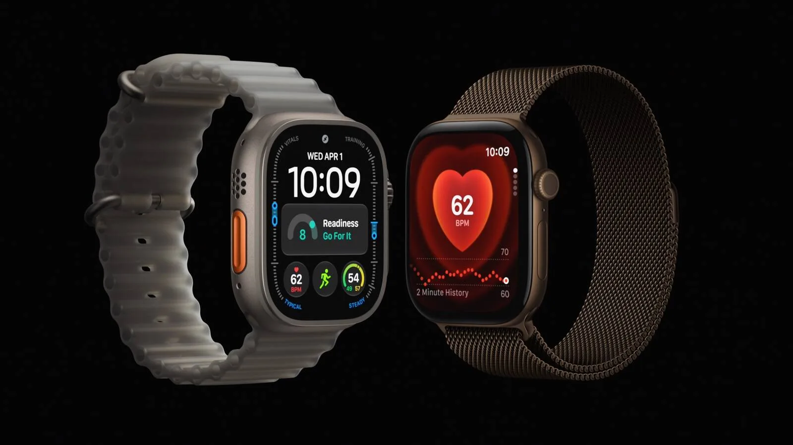 Apple Watch Series 12 and Apple Watch Ultra 4 displayed with sport bands