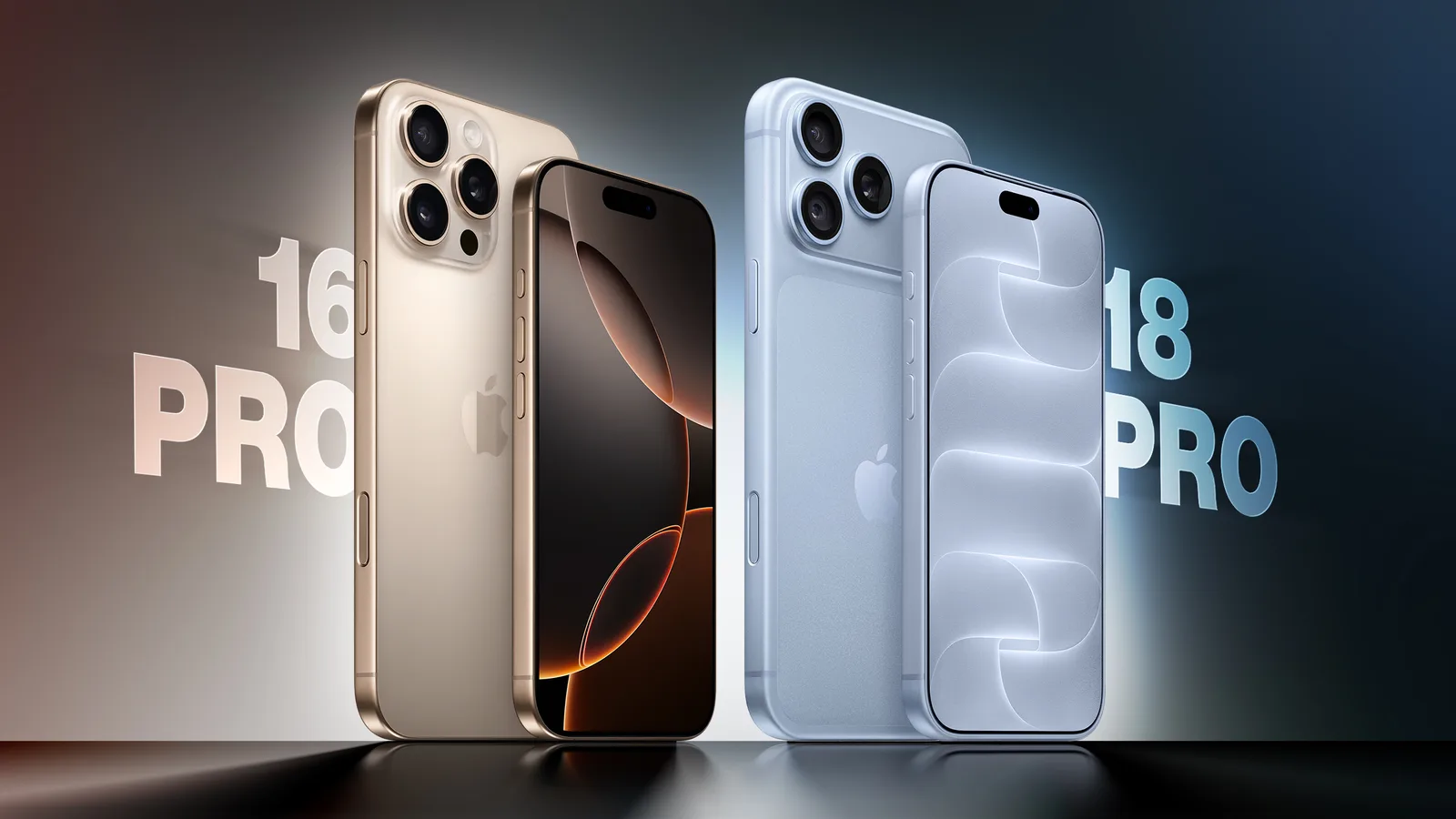 iPhone 18 Pro iPhone 16 Pron vieressä esittäen kamera- ja muotoiluerot