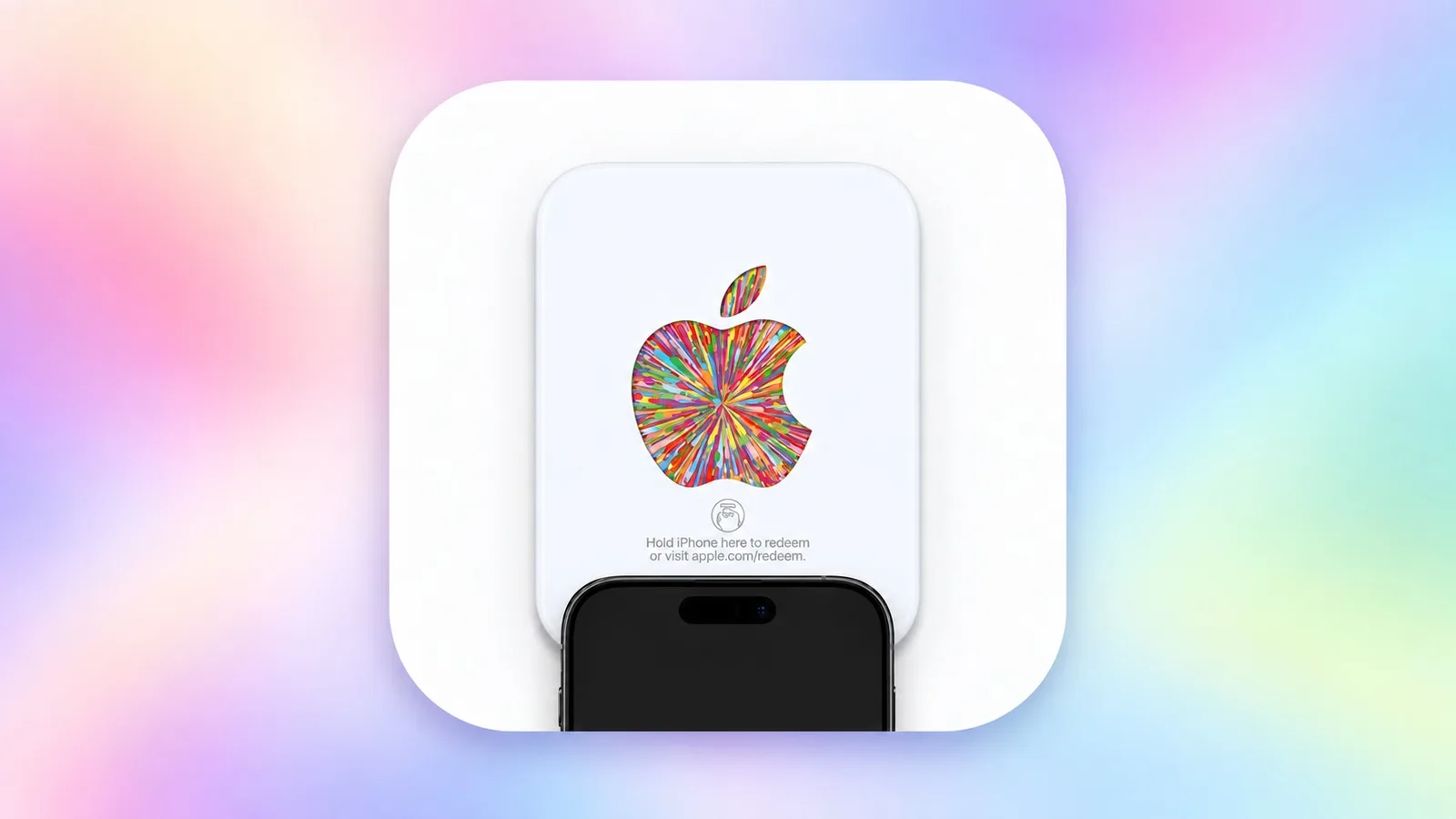 iPhone held near an Apple gift card for NFC redemption