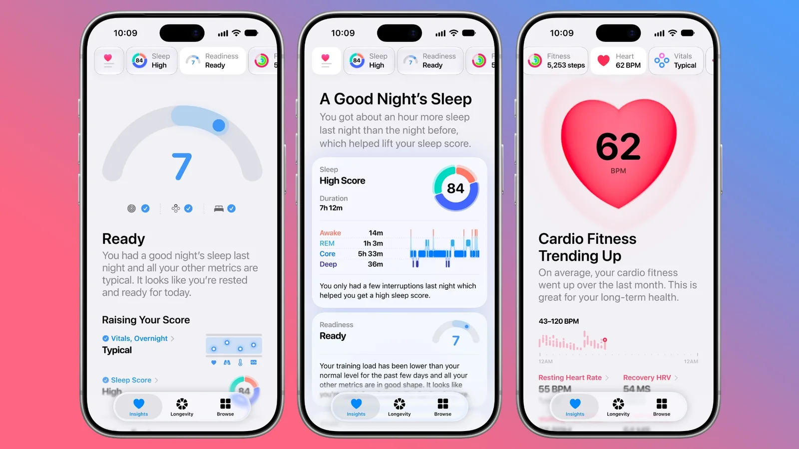 Apple Health app displaying personalized health insights on an iPhone beside an Apple Watch