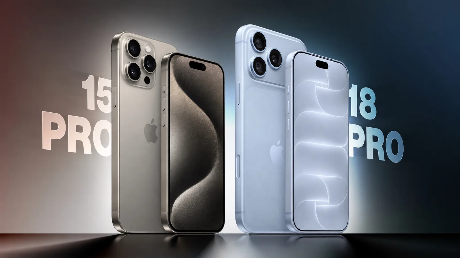 iPhone 15 Pro and iPhone 18 Pro side by side showing their different designs