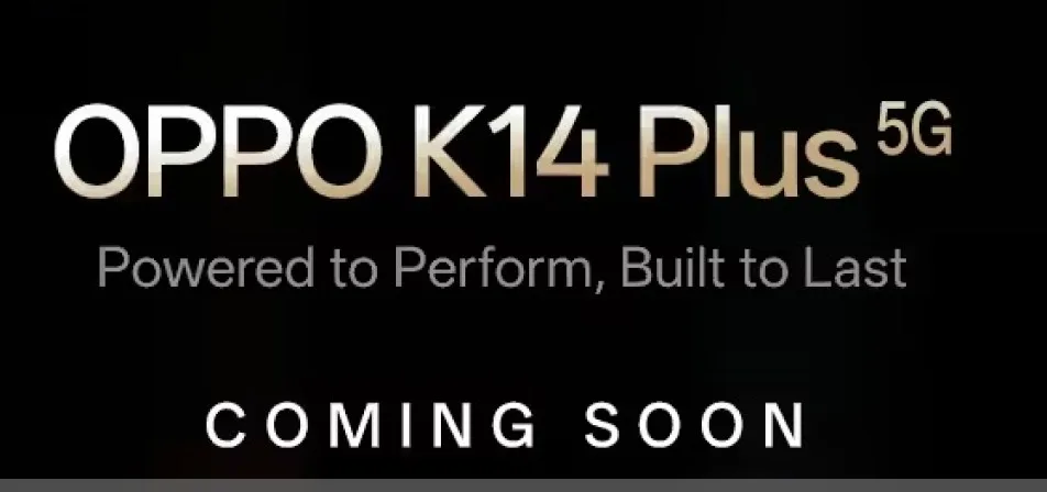 Oppo K14 Plus smartphone teaser showing Orange and Gray color options