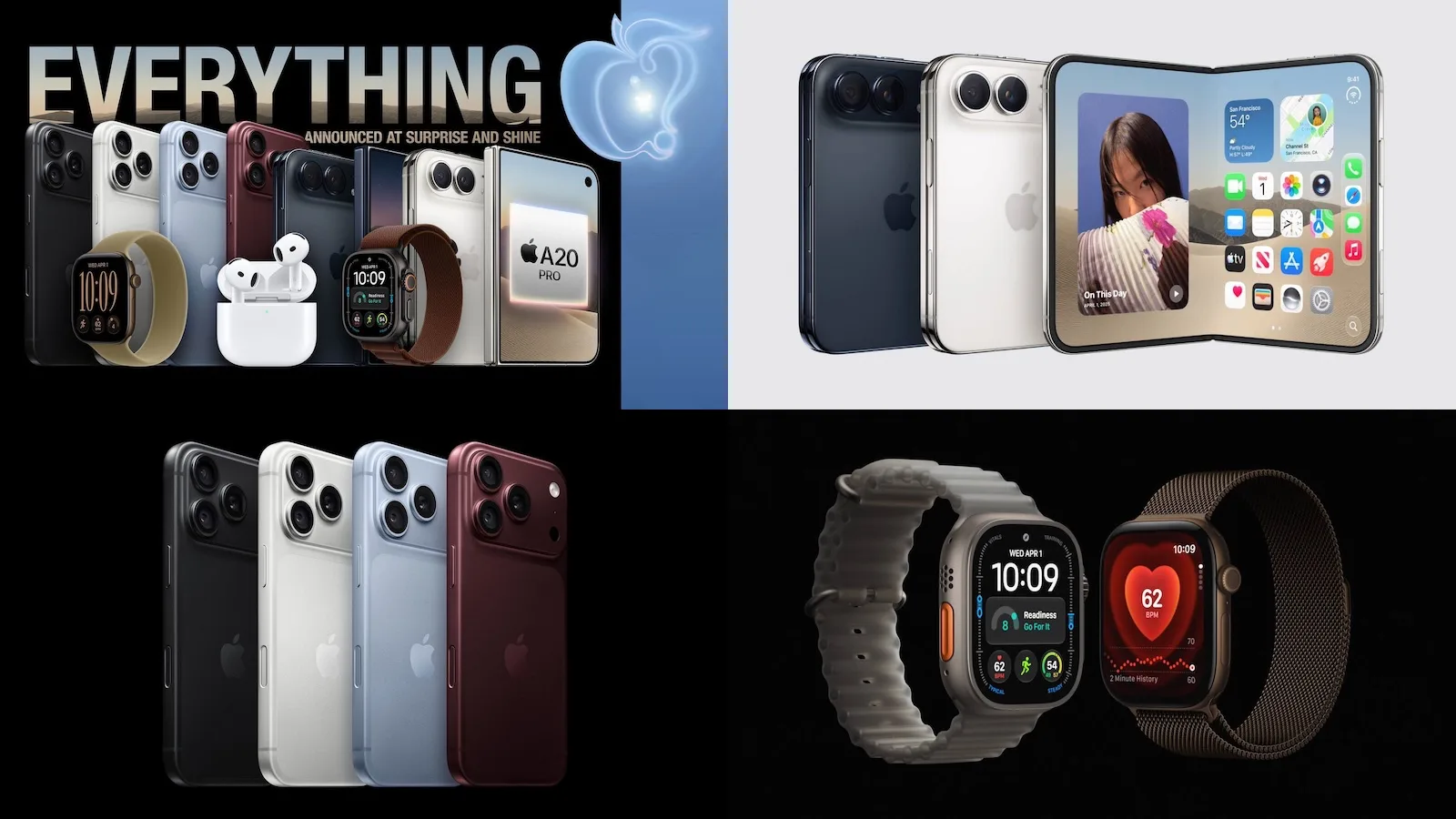 Apple's foldable iPhone Duo shown partly open next to the iPhone 18 Pro at Apple's event