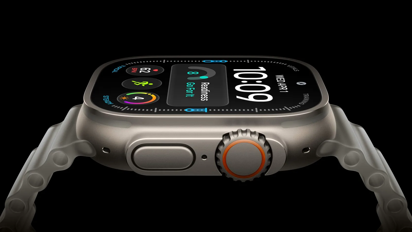 Apple Watch Ultra 4 with a Natural finish and Ocean Band