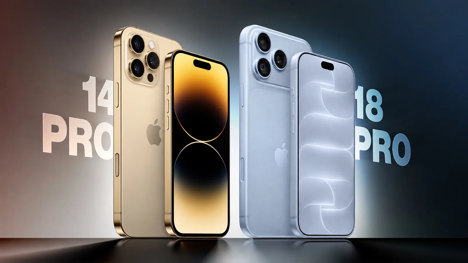 iPhone 14 Pro and iPhone 18 Pro shown side by side