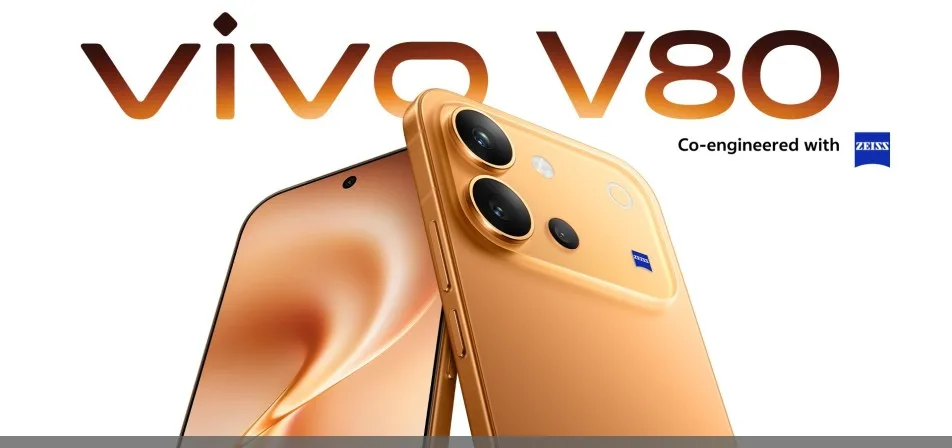 vivo V80-smarttelefon i en av de tre annonserade färgerna