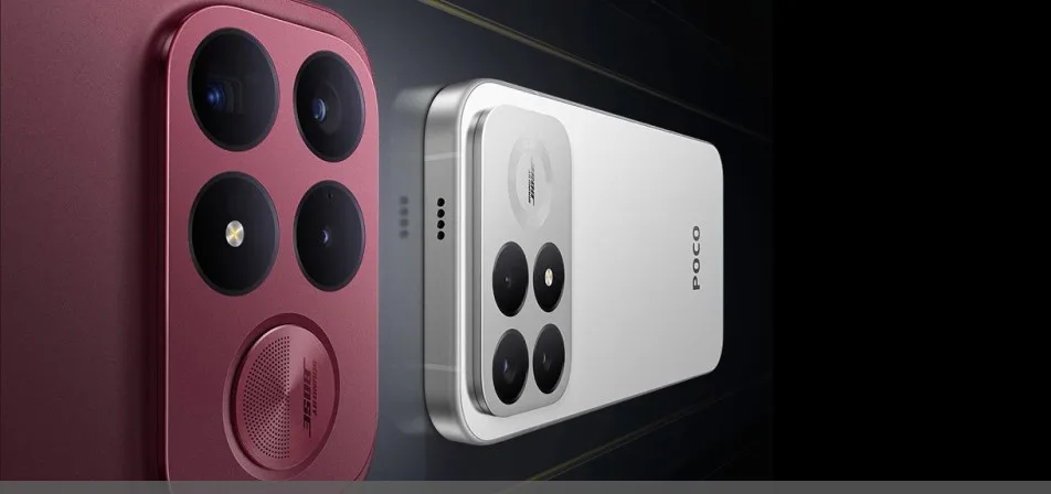 Poco F9 Ultra and Poco F9 Pro smartphones shown from the rear with their camera modules