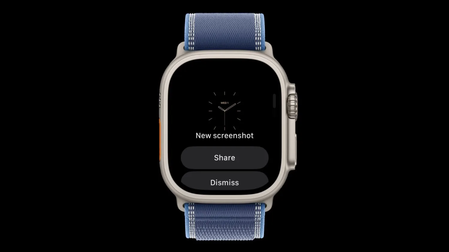 Apple Watch som visar ett gränssnitt för förhandsvisning av skärmdumpar