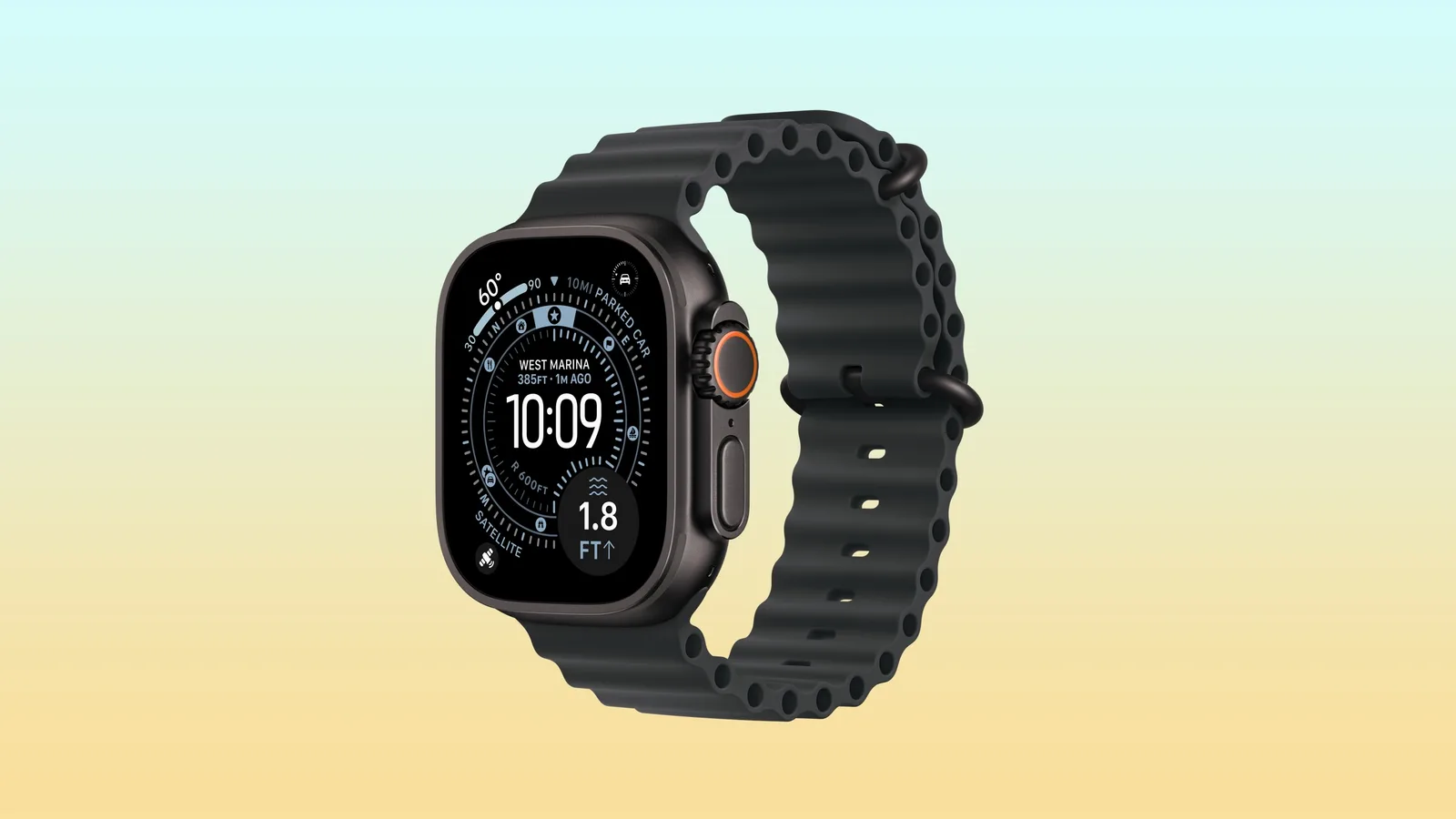 Musta Apple Watch Ultra 3 Black Ocean Band -rannekkeella