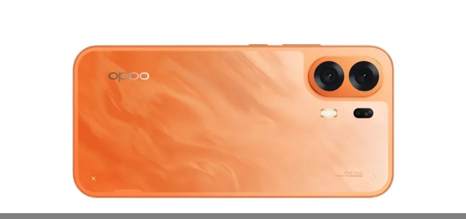 Smartphone Oppo K14 Plus mostrato nelle varianti Solar Orange e Star White