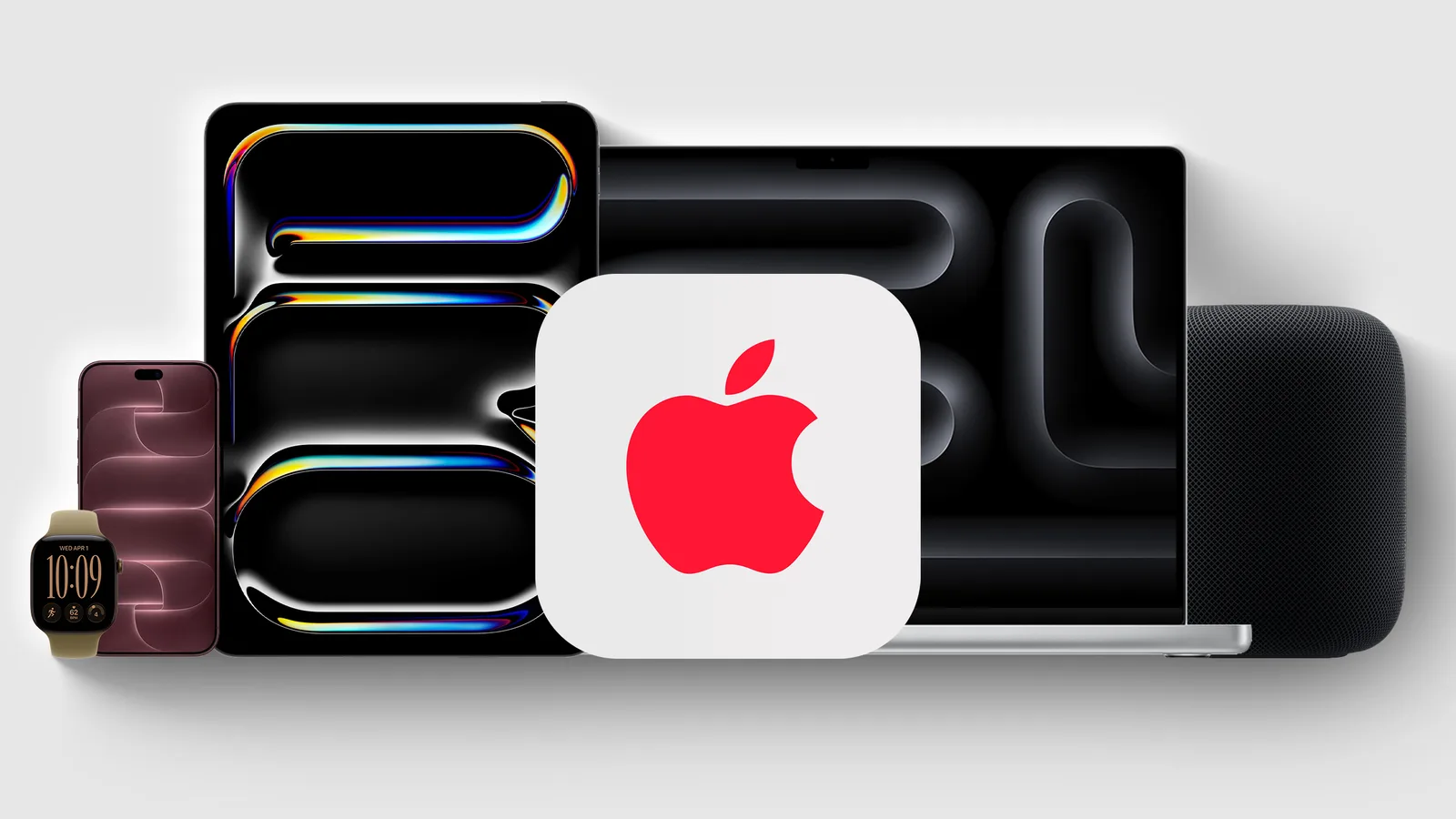 AppleCare+の補償オプションを示す、並べて表示されたApple製品