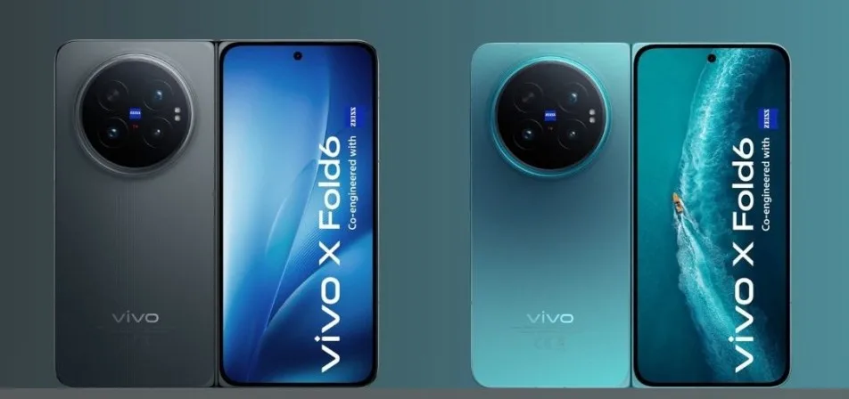 Smartphone plegable vivo X Fold6 mostrado abierto y cerrado