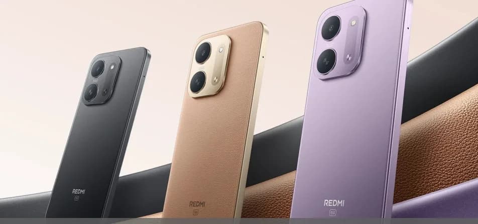 Redmi 17C 5G -älypuhelin väreissä Coffee Brew, Purple Dawn ja Dark Night