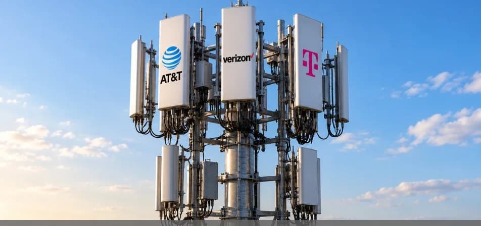 AT&T:n, Verizonin ja T-Mobilen logot kuvaavat yhteistä langattomien verkkojen kattavuushanketta