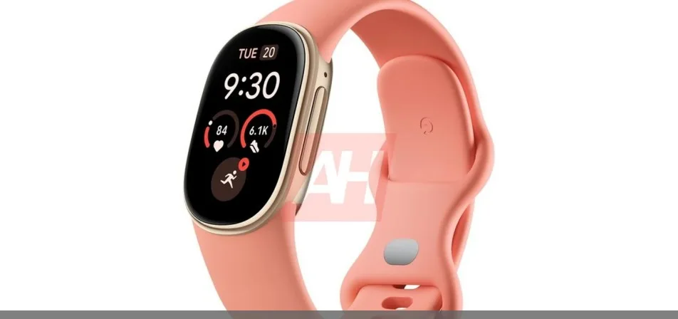 Lekkede bilder av Fitbit Edge med oval skjerm og knapp på siden