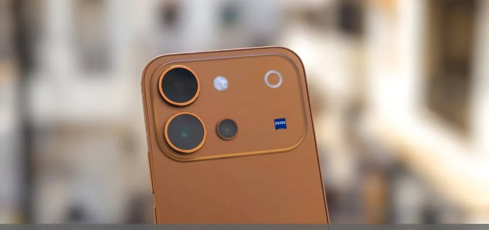 vivo V80 -älypuhelin Sunrise Anthem -värissä ja sen ZEISS-takakameramoduuli