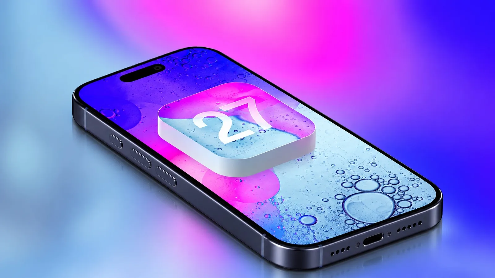 iPhone displaying the new iOS 27 Siri AI interface and Liquid Glass design