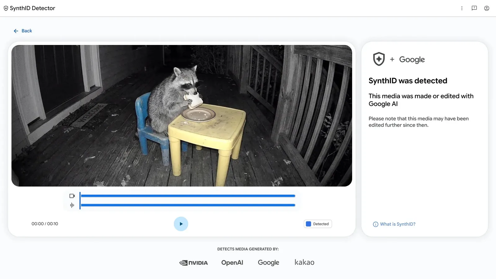 アップロードしたメディアのAI透かしを確認するGoogle SynthID Detectorの画面