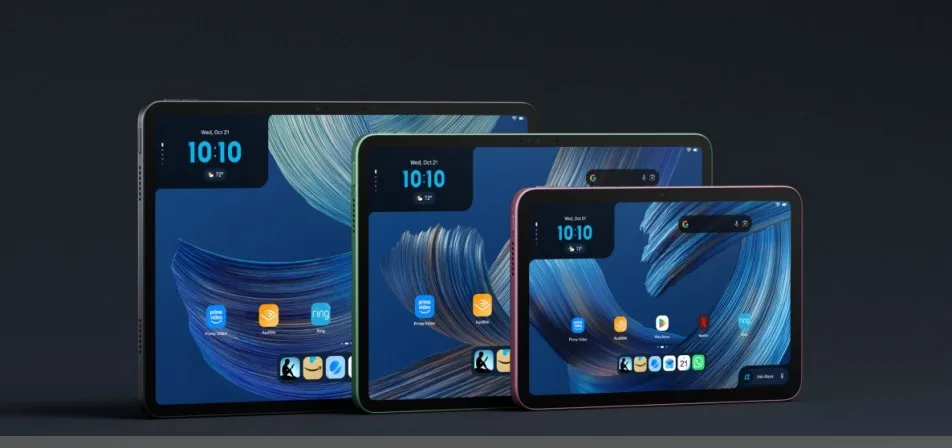 Gamme de tablettes Amazon Alexa montrant les modèles 12 Pro, 11 pouces et 8,7 pouces