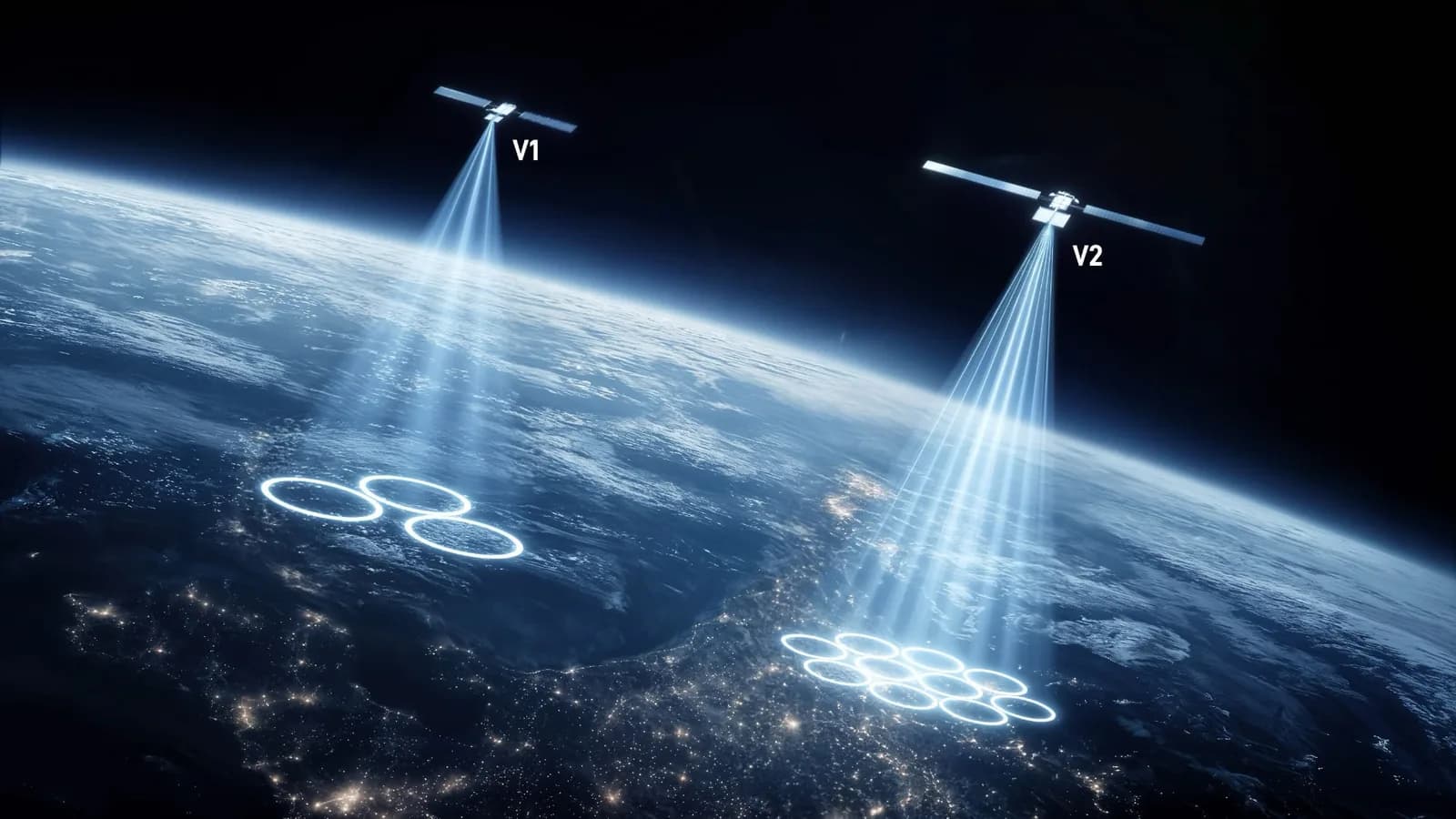 Starlink-satellitter som representerer SpaceX’ planlagte satellitt- og terrestriske mobilnettverk