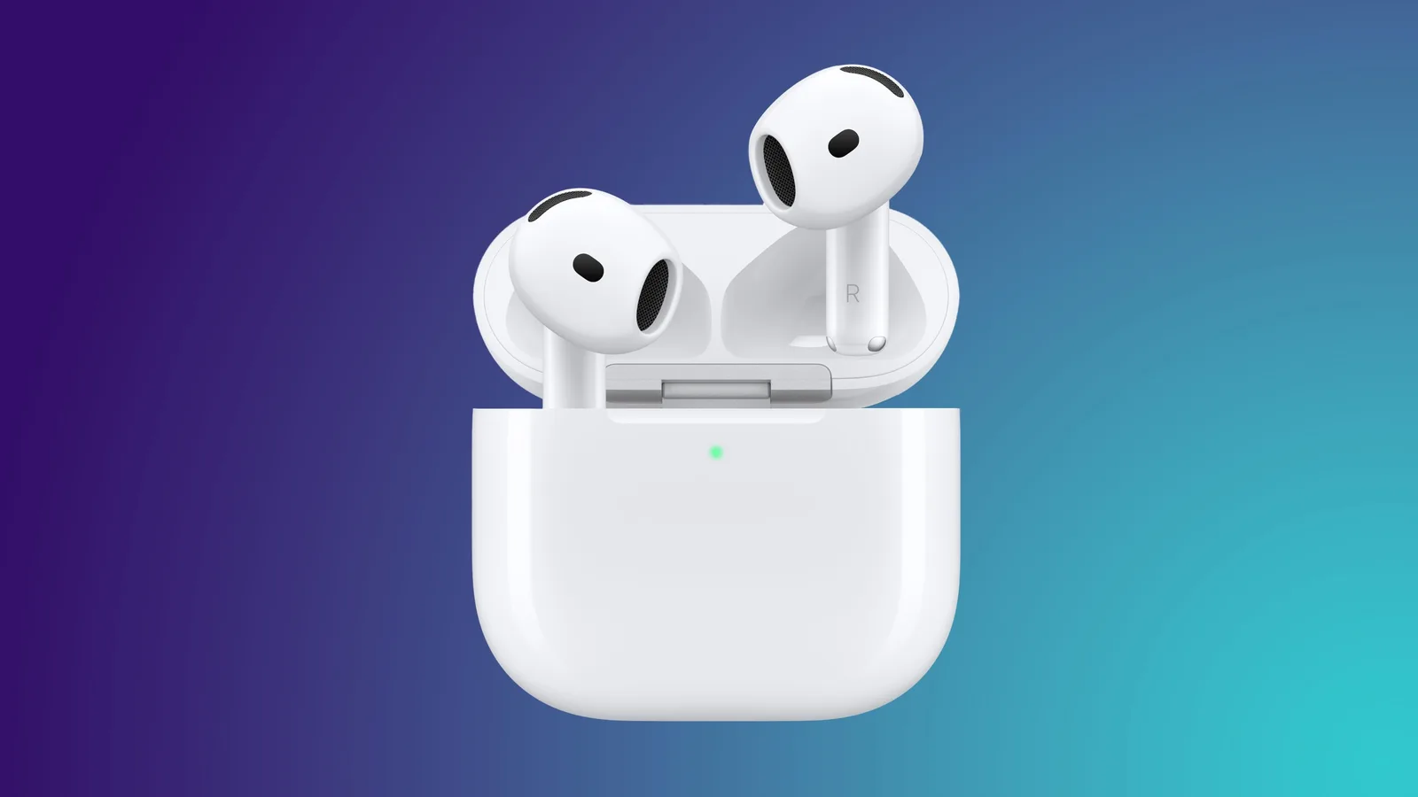 標準充電ケースとワイヤレス充電ケースの横に置かれたApple AirPods 5イヤホン
