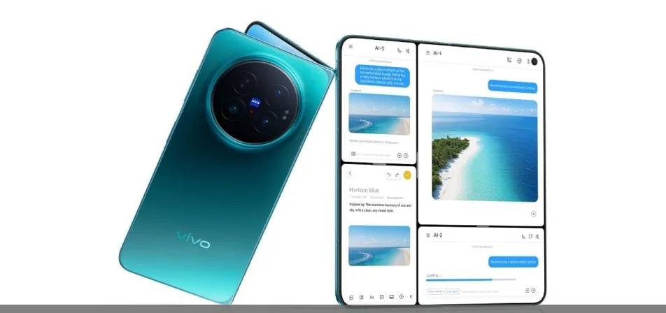 Aufgeklapptes vivo X Fold6 mit großem innerem Display