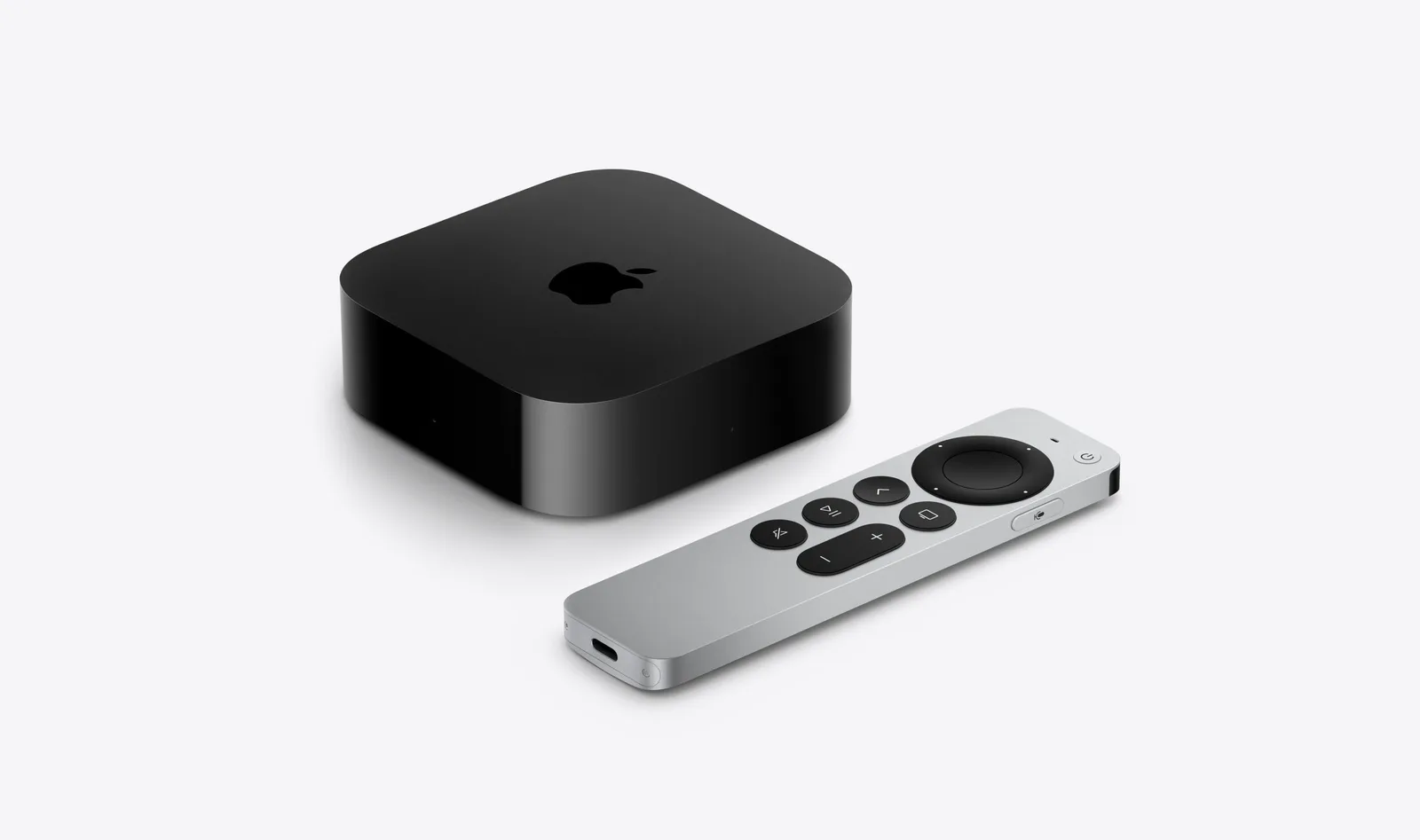 Apple TV 4K-strømmeboks vist med fjernkontrollen