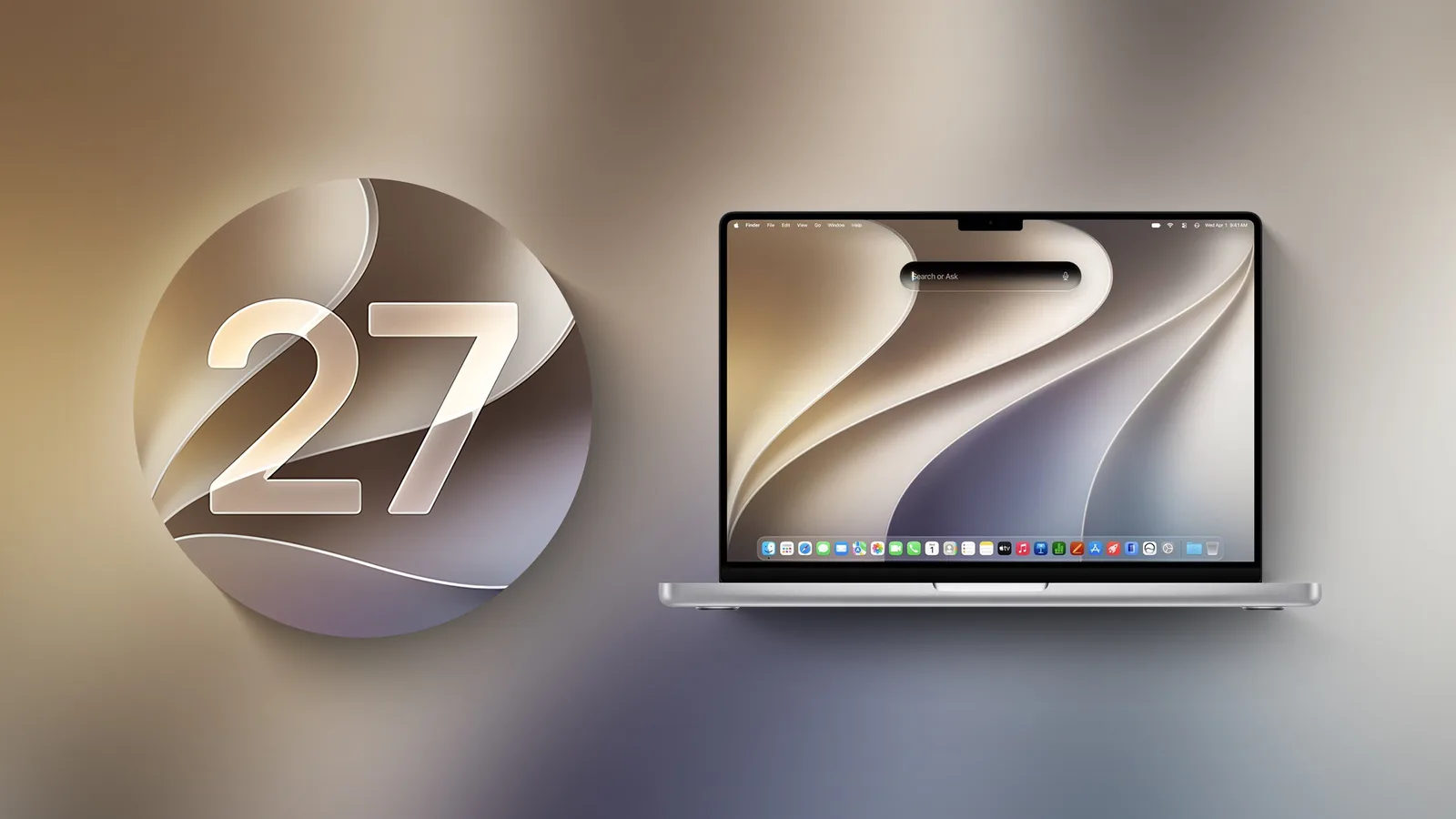 Macin työpöytä, jossa näkyy uusi Siri AI -käyttöliittymä macOS Golden Gate 27:ssä