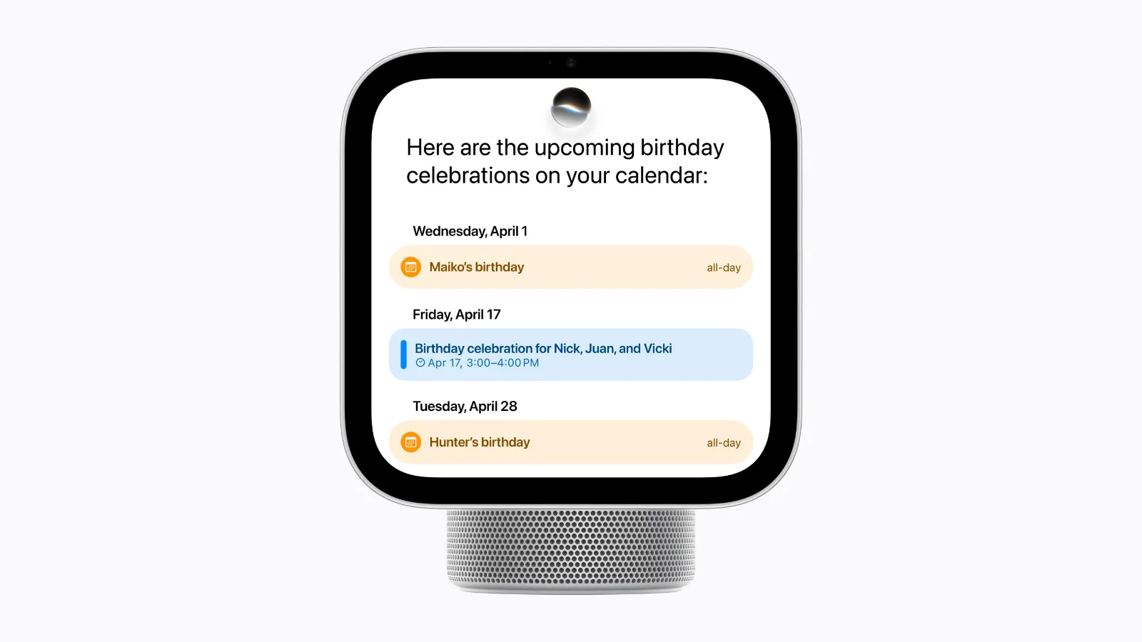 Apple HomeView-enhet som viser en personlig Hjem-skjerm for husholdningen
