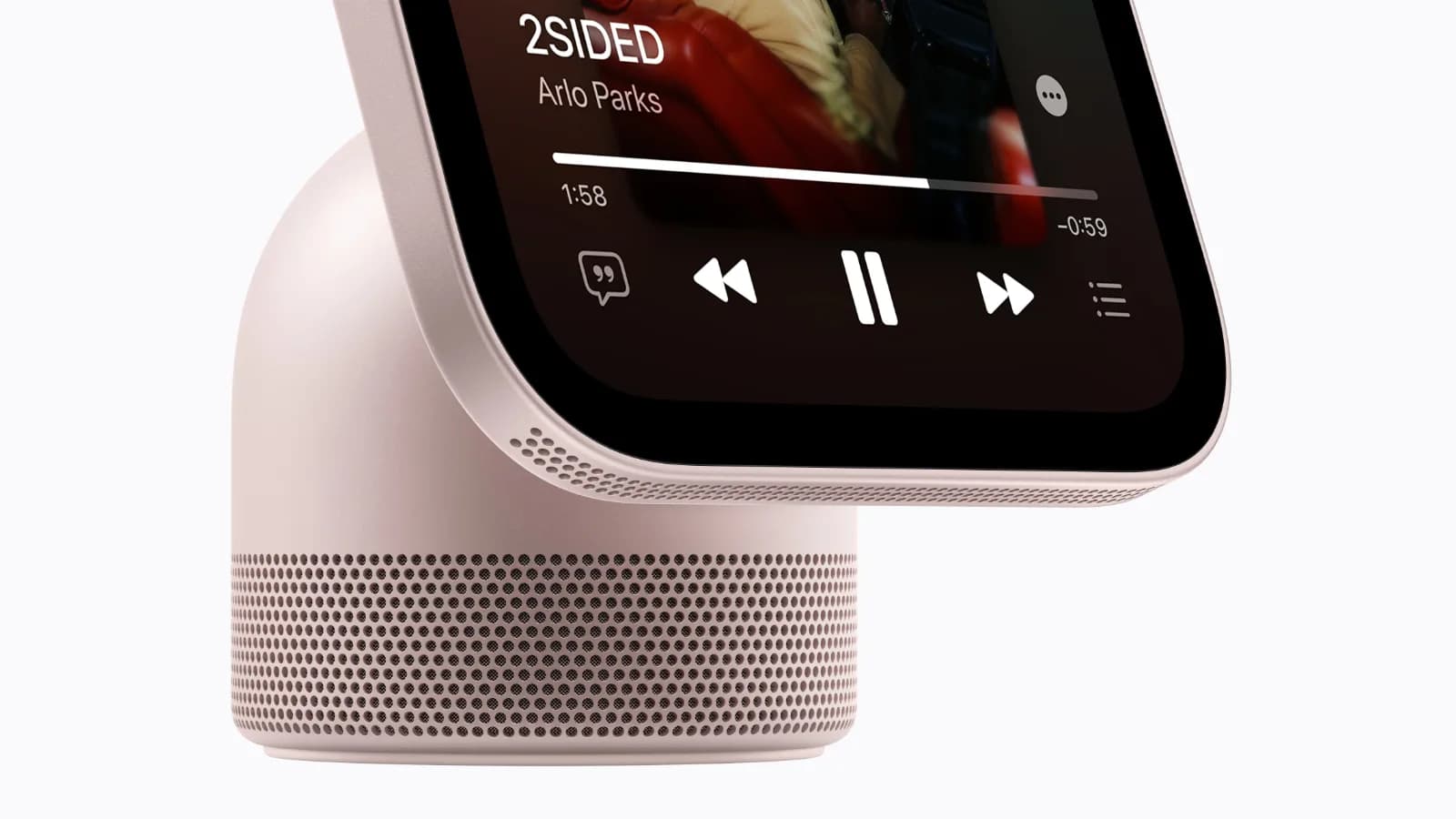 Apple HomeView smart display showing its audio-focused tabletop design
