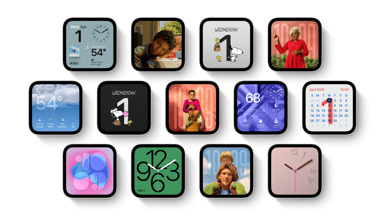 Apple HomeView-display som visar anpassningsbara utseenden och smarta hemkontroller