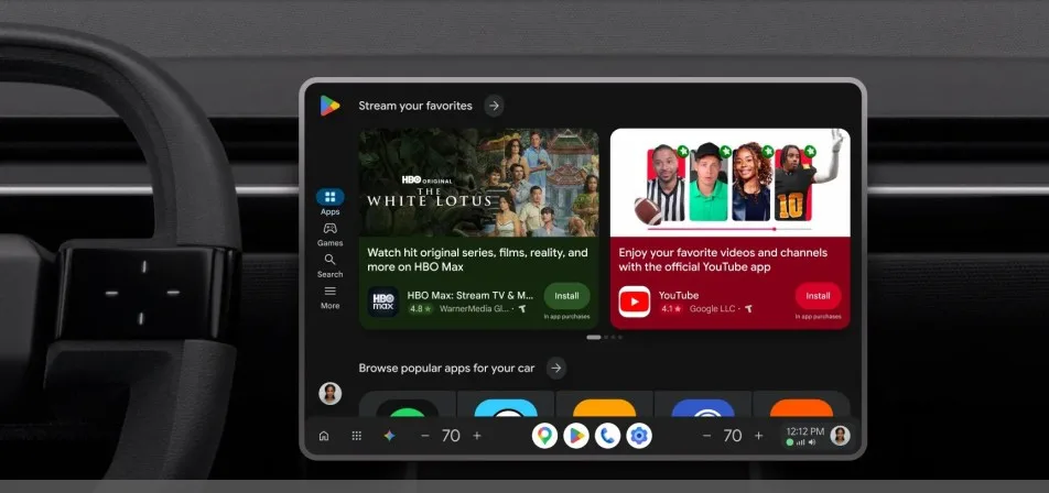 Autodisplay mit der Google-Play-Store-Oberfläche für Android Automotive