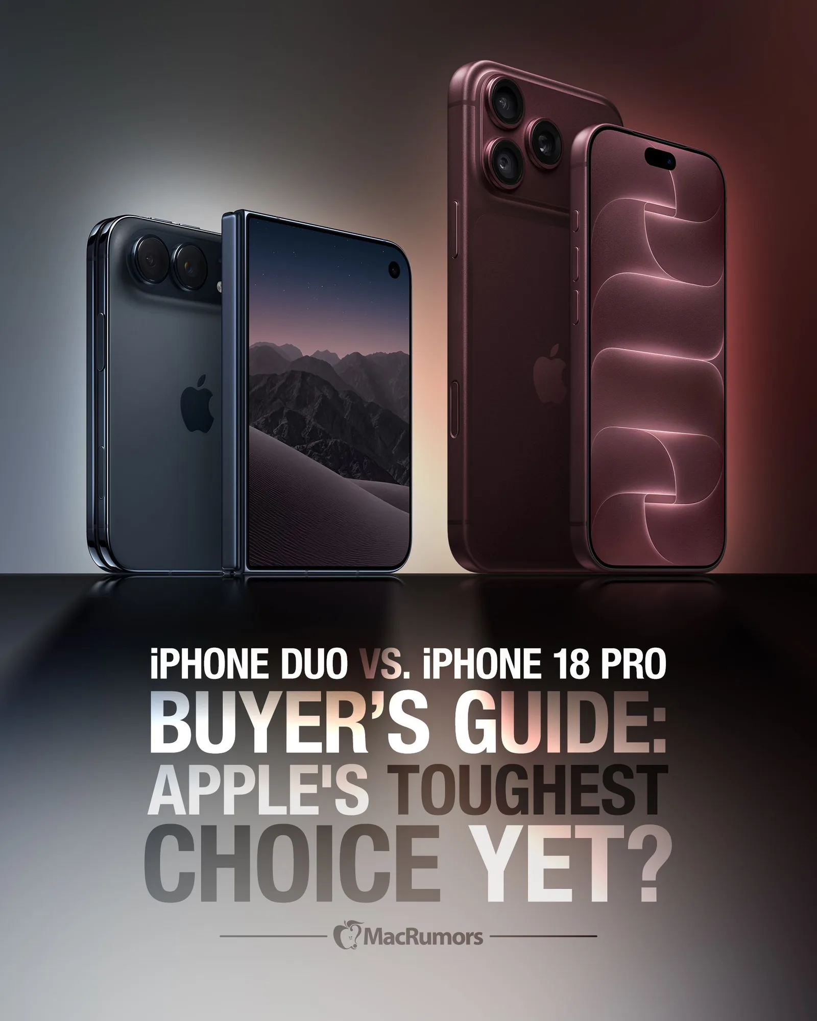AppleのiPhone 18 Proと、開いた状態および閉じた状態のiPhone Duo